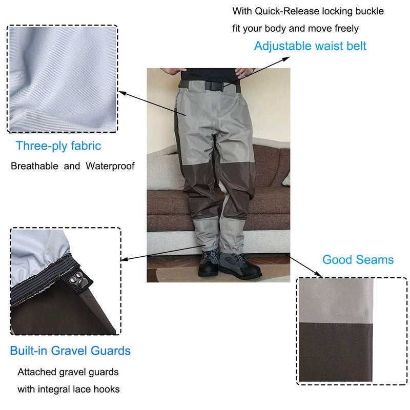 Kylebooker Breathable Stockingfoot Waist High Pant Waders KB003 Khaki (XL) - Image 3
